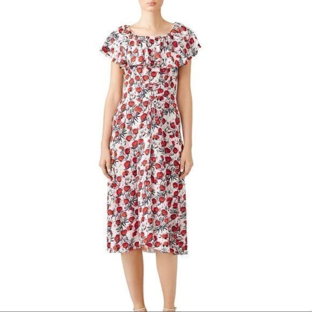 Delfi collective poppy flake floral midi dress red